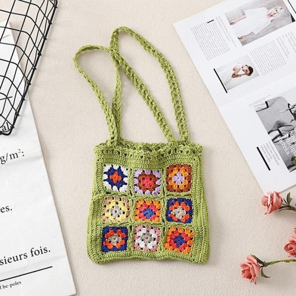 Judson Handbags - Crochet Granny Square Mini Tote Bag Green